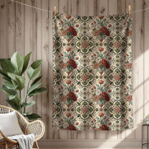 Shabby chic Blommigt Blanket med Röd ros Tiles