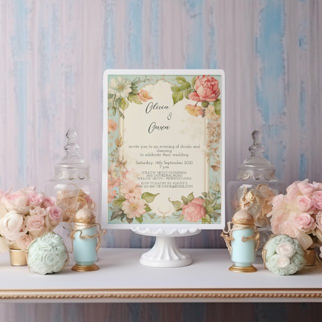 Shabby chic Blommigt Bröllop Inbjudningar (Skapare uppladdad)