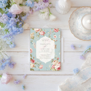 Shabby chic blommigt bröllop inbjudningar