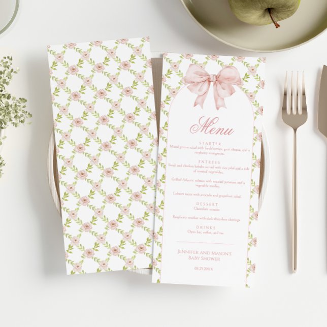 Shabby chic Blommigt Cute Rosa Bow Flicka Shower Meny (Skapare uppladdad)