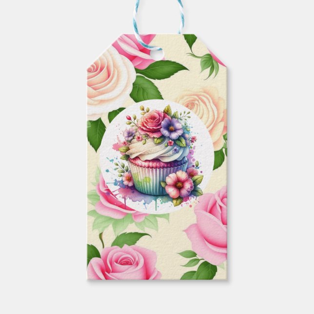 Shabby chic Blommigt, födelsedagskupaka till och f Presentetikett (Framsidan)