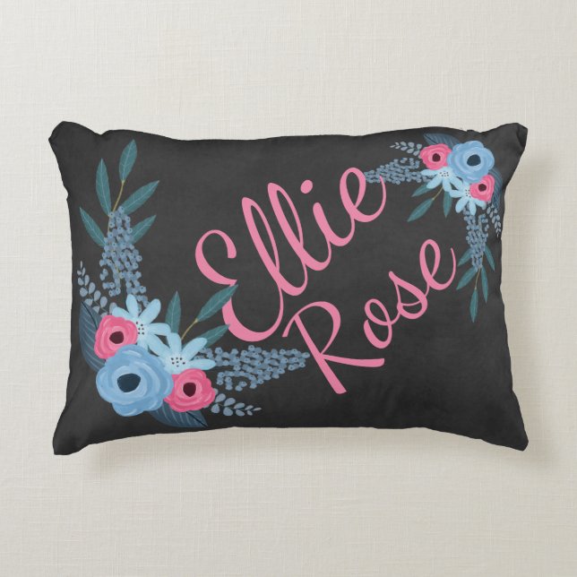 Shabby chic Blommigt Girl's Namn Nursery Personali Prydnadskudde (Framsidan)