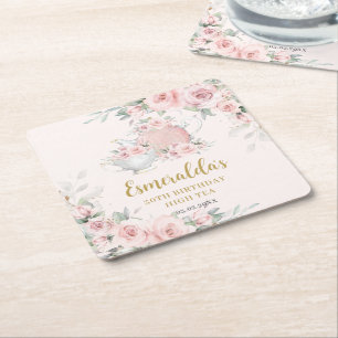 Shabby chic  Blommigt High Tea Party födelsedag Underlägg Papper Kvadrat