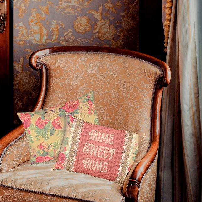 Shabby chic Blommigt Home Sweet Home Reversible Prydnadskudde (Skapare uppladdad)