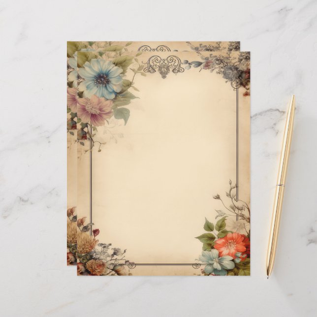 Shabby chic Blommigt Junk Journal Stationery (Fram/Back In Situ)