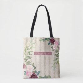 Shabby chic Blommigt Namn Tote Tygkasse