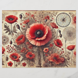 Shabby chic Blommigt Poppies-klippbok Papper