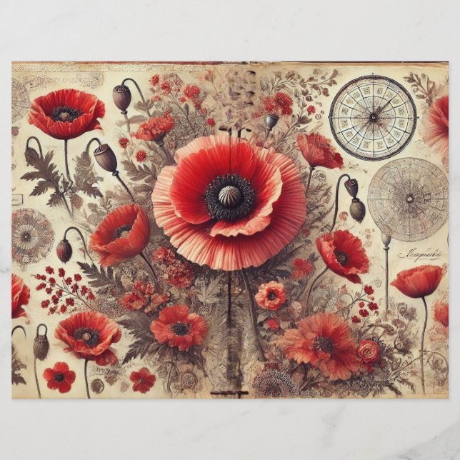 Shabby chic Blommigt Poppies-klippbok Papper (Framsida)