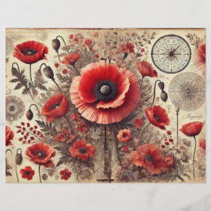 Shabby chic Blommigt Poppies-klippbok Papper