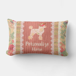 Shabby chic Blommigt Pudel med Ro Lumbarkudde