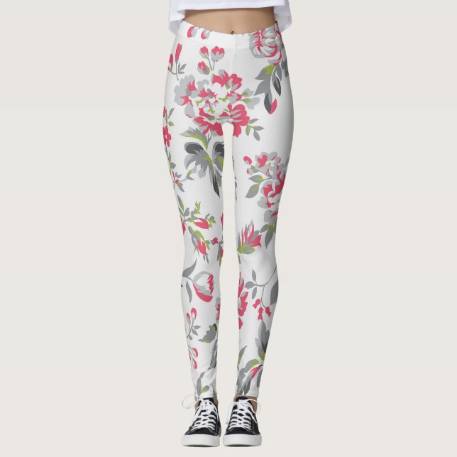 Shabby chic Blommigt Ro Mönster Leggings (Framsida)