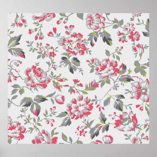 Shabby chic Blommigt Ro Mönster Poster (Framsidan)
