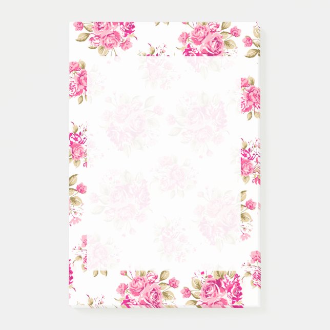 Shabby chic Blommigt Ro Post-it Block (Framsida)