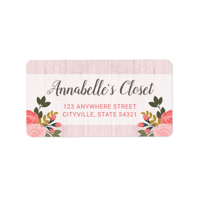 Shabby chic Blommigt Ro  Rosa Boutique Adressetikett (Framsidan)