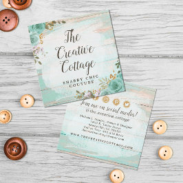Shabby chic Blommigt Rustic Wood Social Media Icon Fyrkantigt Visitkort
