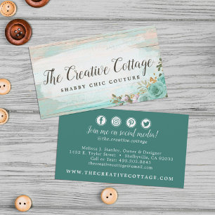 Shabby chic Blommigt Rustic Wood Social Media Icon Visitkort