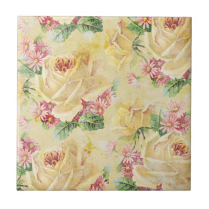 Shabby chic Blommigt Tile Kakelplatta