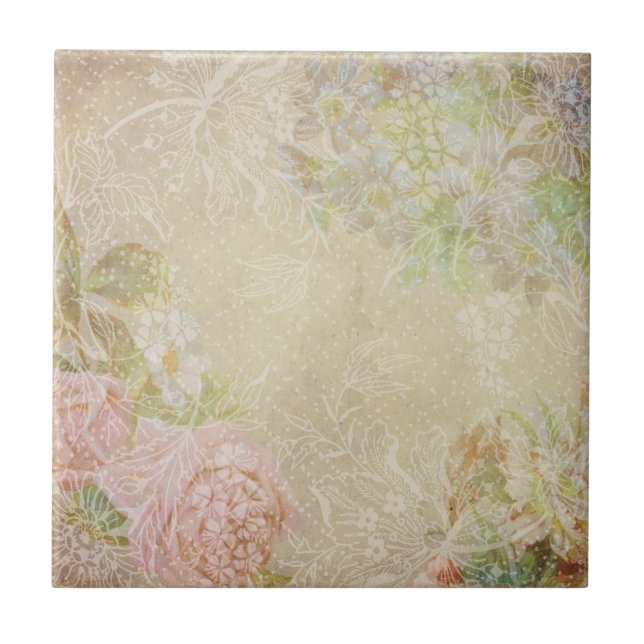 Shabby chic Blommigt Tile Kakelplatta (Framsidan)