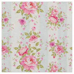 Shabby chic blommigt, vintage, rosa, blått, tyg