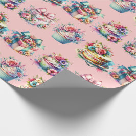 Shabby chic Blommigtens Rosa och blåfårsdagen Presentpapper