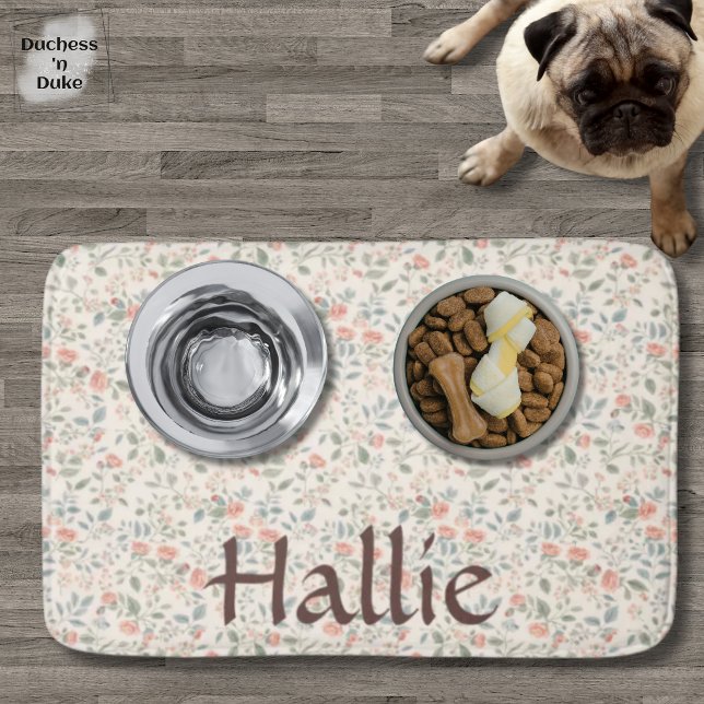 Shabby Chic Blommönster Rosa Grön Husdjursmatta Badrumsmatta (Shabby Chic Floral Pattern Pink Green Pet Food Mat)