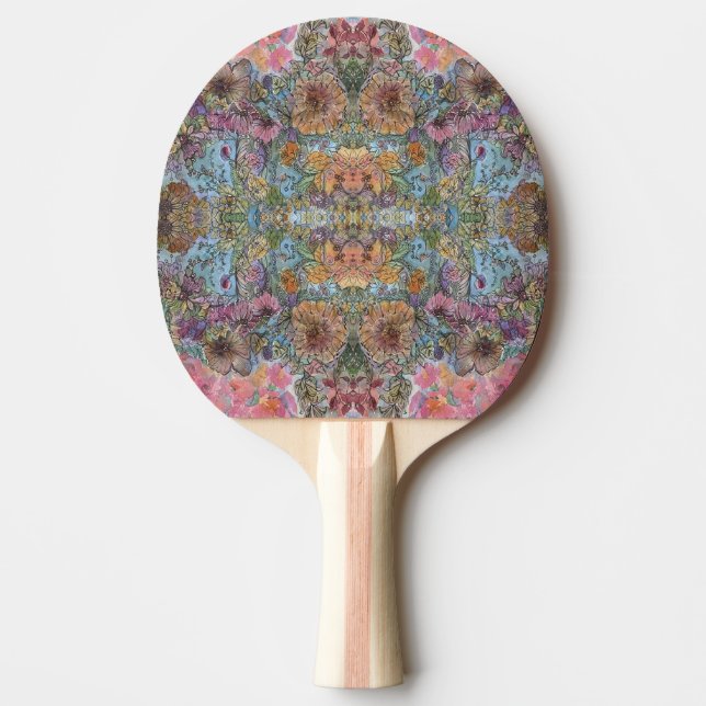 Shabby chic Blomsterträdgård - vattenfärgsmålning Pingisracket (Framsidan)