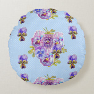 Shabby chic Blue Blommigt Flowers Round Cushion Rund Kudde
