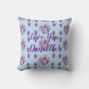 Shabby chic Blue Blommigt Kärlek You Girl Namn Cus Kudde