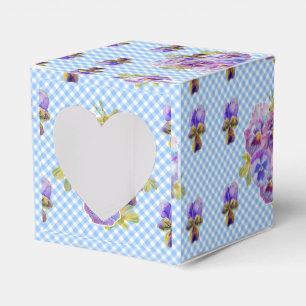 Shabby chic Blue Gingham Pansy Blommigt Cake Favor Presentaskar