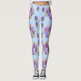Shabby chic Blue Pansy Blommigt Dot Leggings