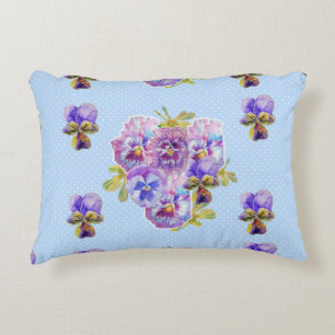 shabby chic Blue Pansy Blommigt Polka Dot Cushion Prydnadskudde