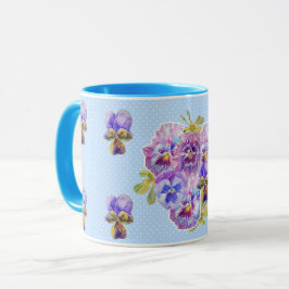 Shabby chic Blue Pansy Blommigt Polka Dot Mugg