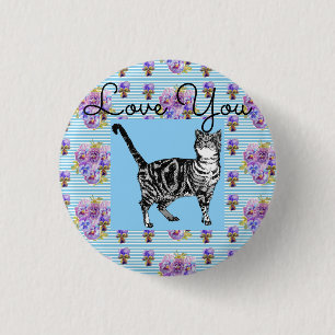 Shabby chic Blue Rand Tabby katt Kärlek Heart Knapp