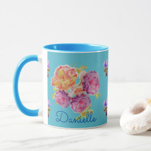 Shabby chic Blue Ro Blommigt Viola Flower Mugg
