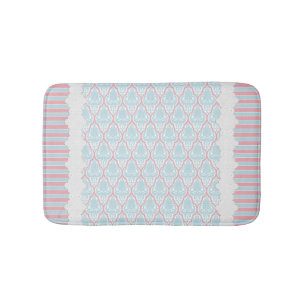 Shabby chic Blue & Rosa Damask Badrumsmatta