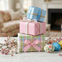 Shabby chic Blue Rosa Grönt Rand Mönster