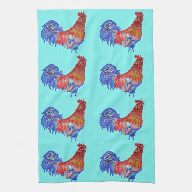 Shabby chic Blue Tupp Chicken Kitchen Tea Towel Kökshandduk (Vertikal)