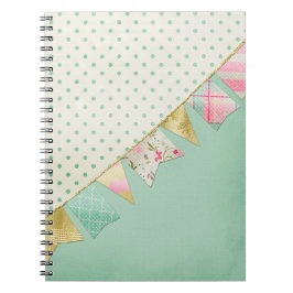 Shabby Chic Boutique Flaggor i Rosa, Mint och Guld Anteckningsbok Med Spiral