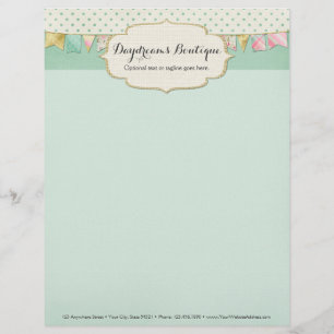 Shabby Chic Boutique Girlang i Rosa, Mint och Guld Brevhuvud