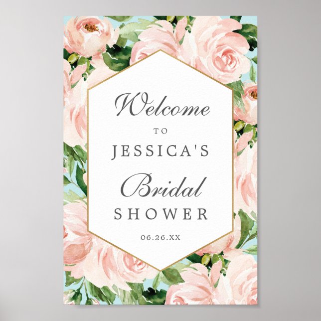 Shabby Chic Bröllopsdusch Välkomstskylt Poster (Framsidan)