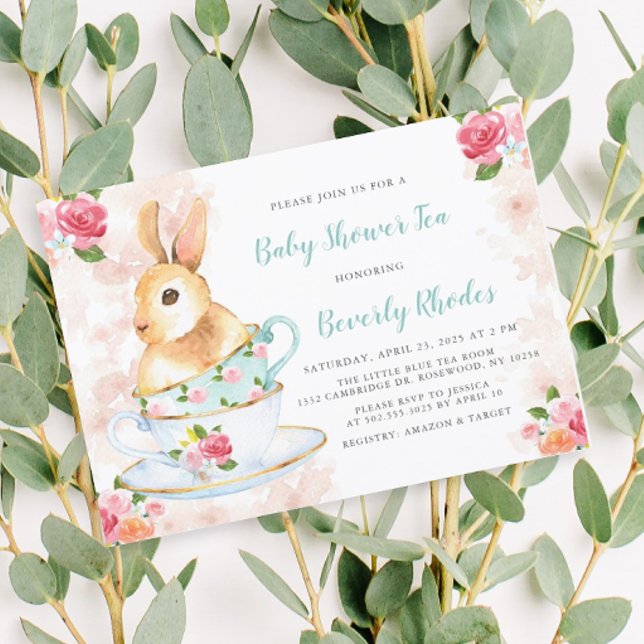 Shabby chic Bunny Baby Shower Tea Party Inbjudningar (Skapare uppladdad)