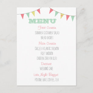 Shabby chic Bunting Bröllop Menu Rosa och Mint Vykort