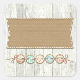 Shabby chic Bunting on Rustic White Pasent Wood Fyrkantigt Klistermärke