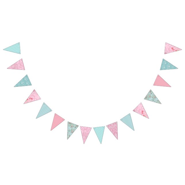 Shabby chic bunting. (Rosa och blått) Vimplar (Alla)