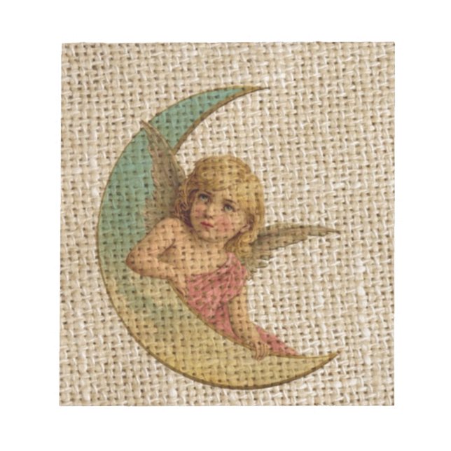 Shabby chic burlap crescent måne victorian ängel anteckningsblock (Framsida)