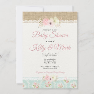 Shabby chic Burlap & Snöre Girl Baby Shower Inbjudningar