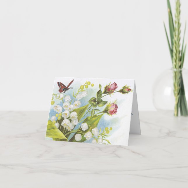 Shabby chic Butterfly, Ro och Lily i Valley Kort (Framsida)