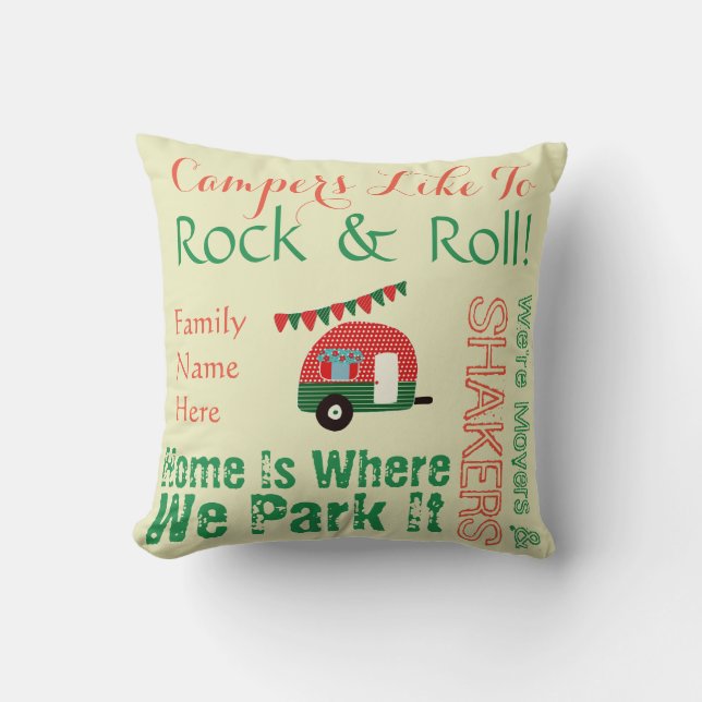 Shabby chic Camping Campervan Quotes Anpassningsba Kudde (Framsida)