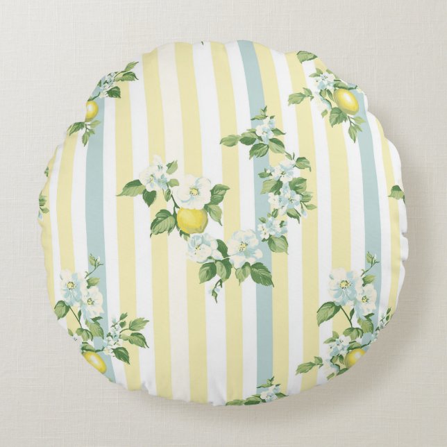 Shabby Chic Citron Blommig Serie Design #11 Rund Kudde (Framsidan)