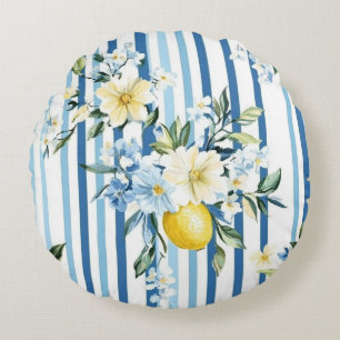 Shabby Chic Citron Blommig Serie Design #1 Rund Kudde